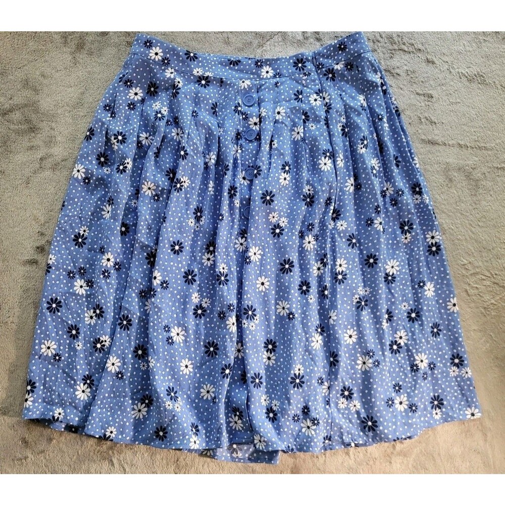 Talbots Women’s Blue Floral Skirt Side Buttons Size 14p  Coconut Girl NWT